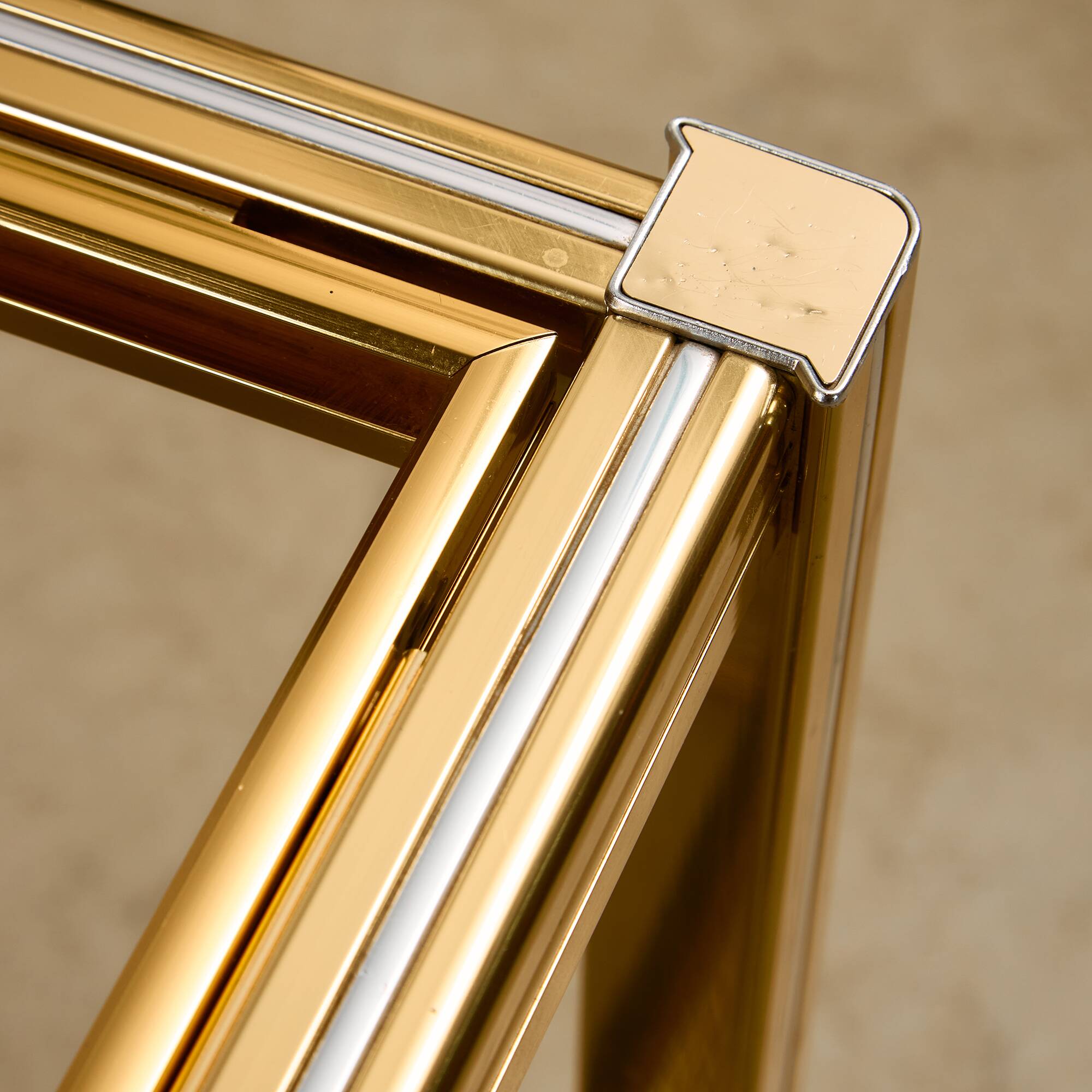 Bar Cart in Gold and Chrome with Glass Shelves, 1970s