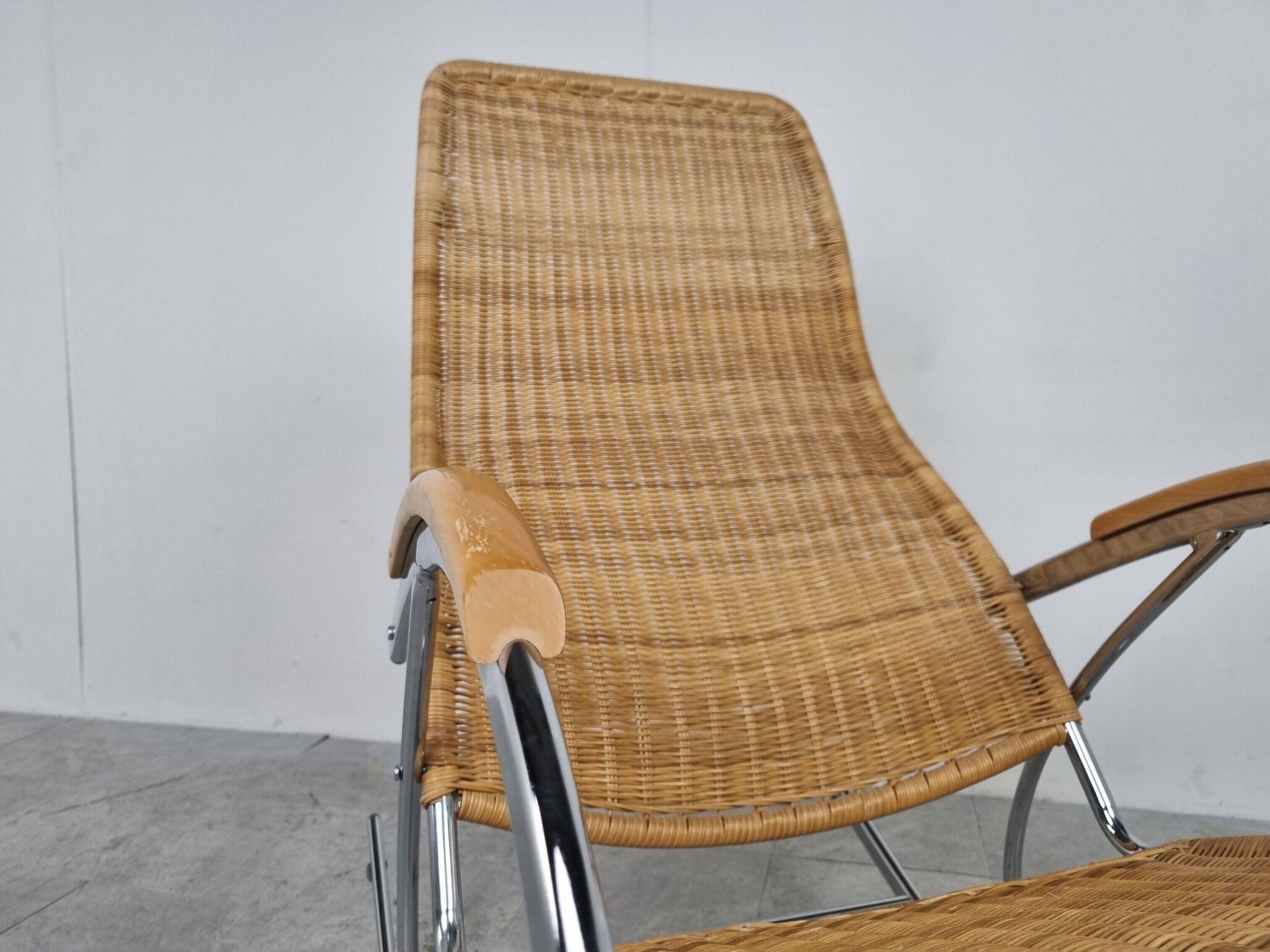 Vintage chrome and wicker rocking chair, 1970s
