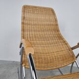 Vintage chrome and wicker rocking chair, 1970s