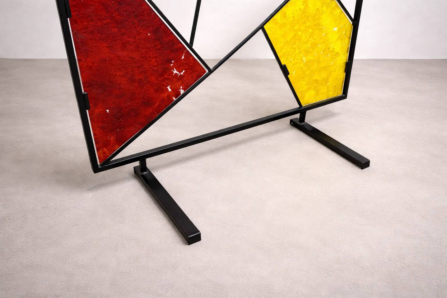 Mid-century modern geometric room divider with textured coloured glass, 1970s–1980s