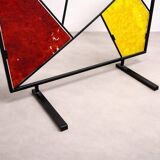 Mid-century modern geometric room divider with textured coloured glass, 1970s–1980s