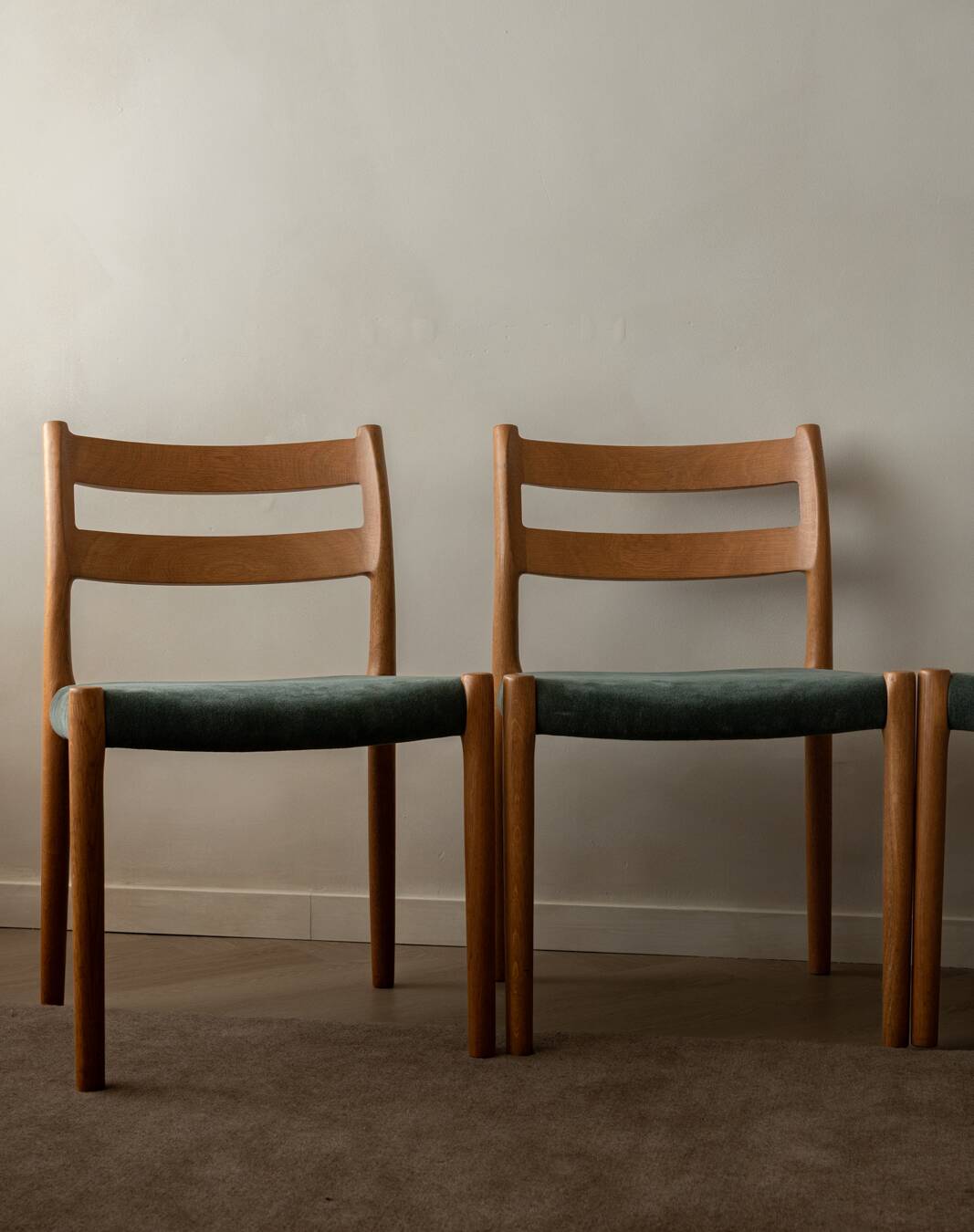 Vintage Danish Dining Chairs Model 84 Oak Niels O. Møller, 1960s, Set of 4