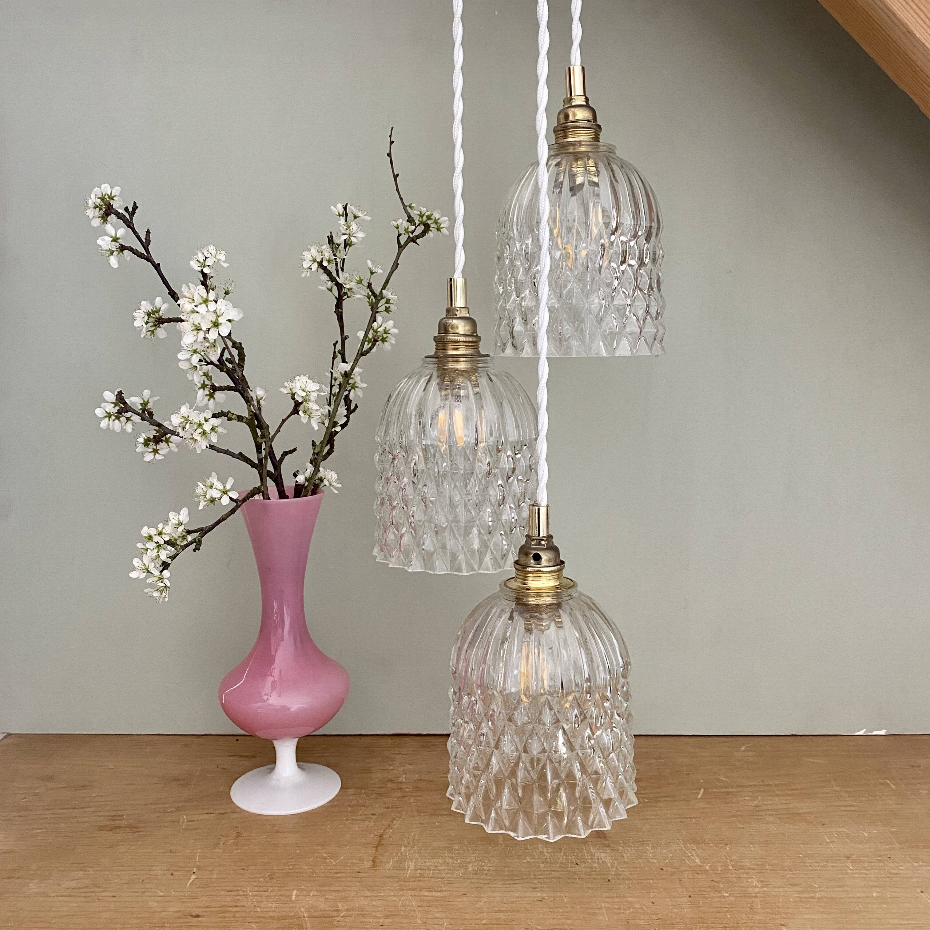 Vintage glass triple globe waterfall pendant light