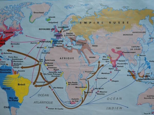 Carte scolaire vintage MDI ''Le Monde au début du XIXe siècle