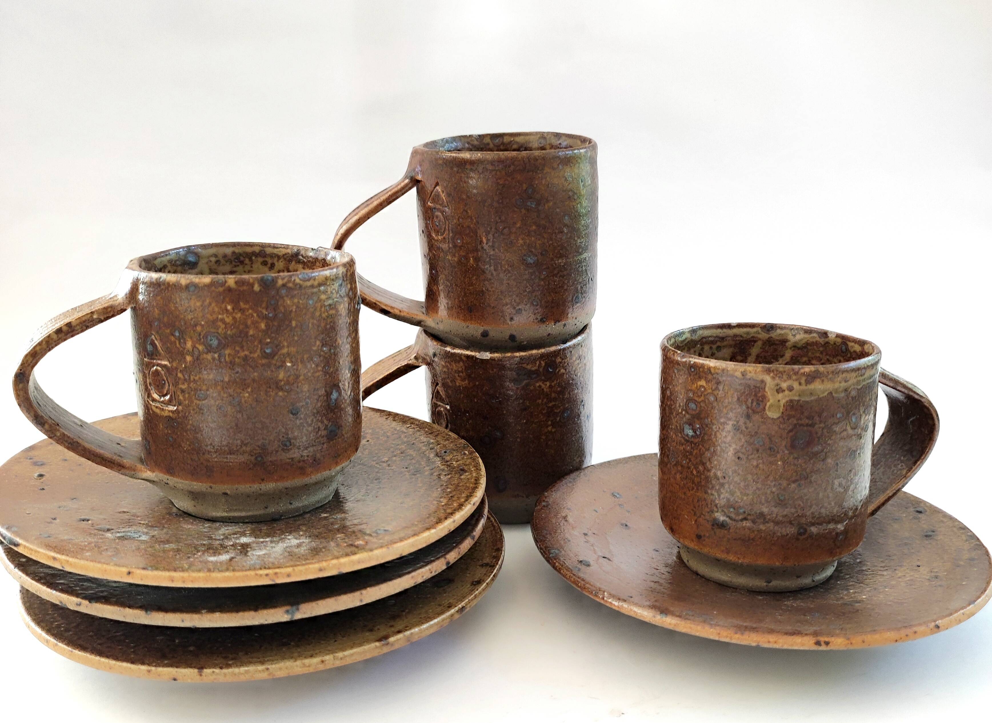 Lot de 4 tasses à café en grès de Puisaye