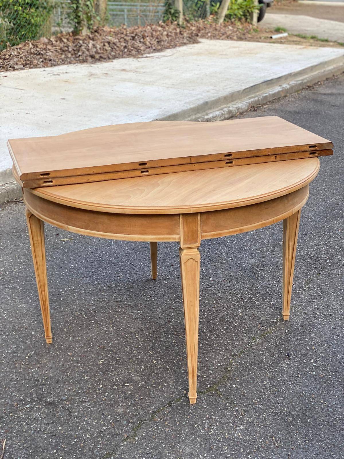 Extendable oval round table renovated in raw Louis XVI oak 200cm