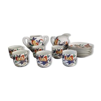 Set of 6 cups and its 6 under cups, teapot and fine milk jar porcelain Japan/China