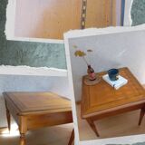 Table basse carrée merisier avec marqueterie, vers 1950