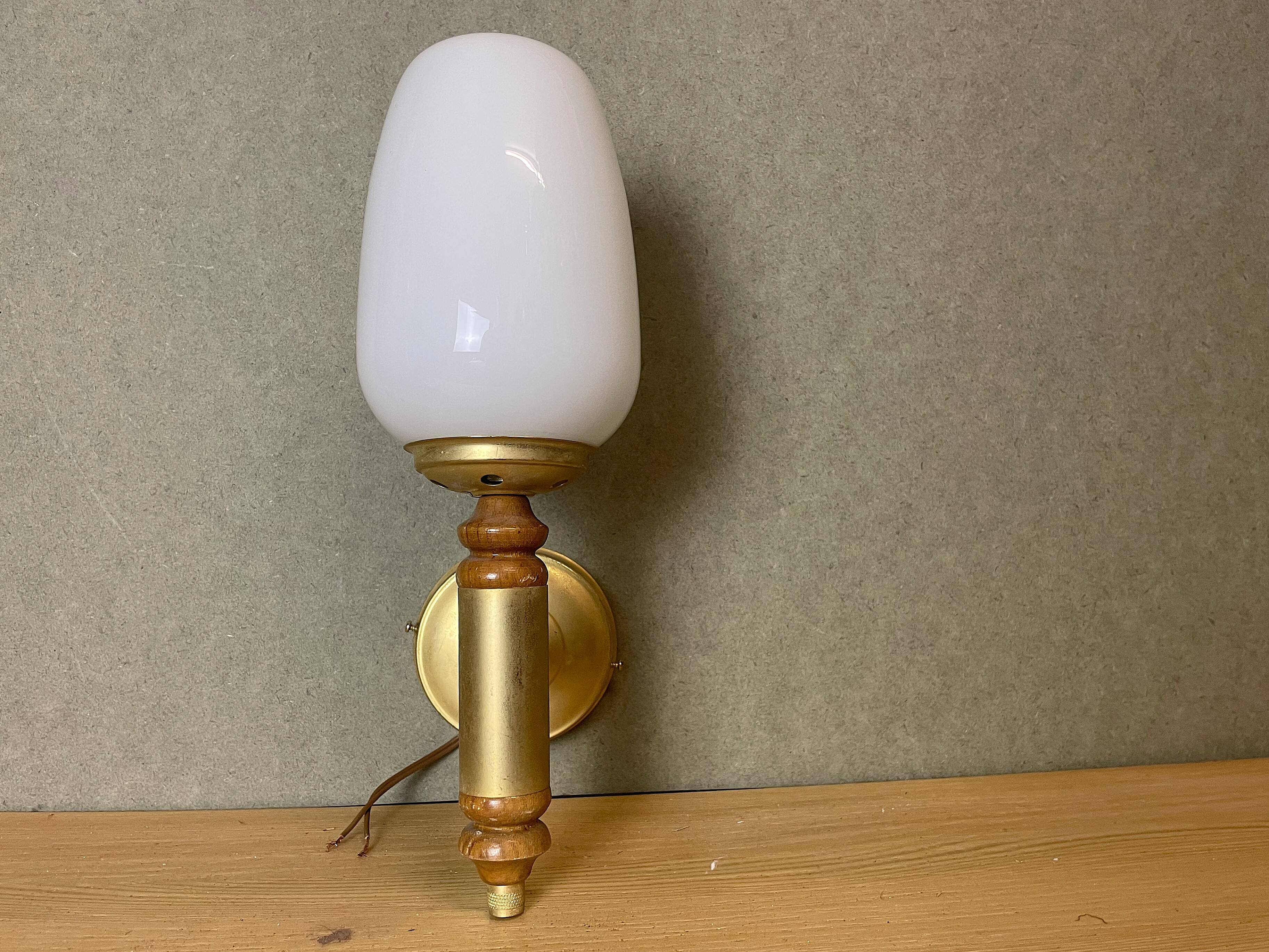 Portuguese opaline glass and wood wall sconce light