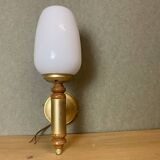 Portuguese opaline glass and wood wall sconce light
