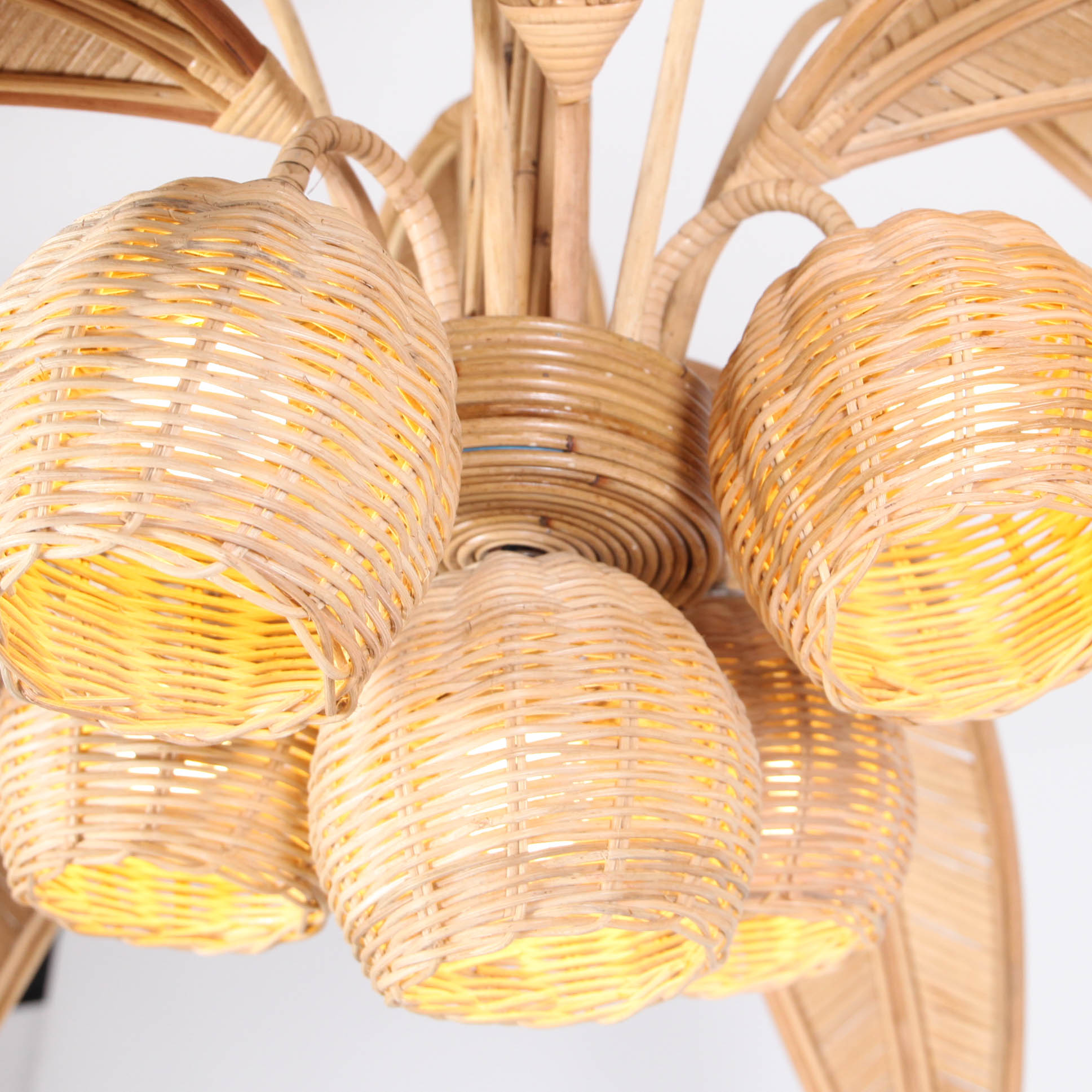 Coconut tree & palm tree pendant light in natural rattan