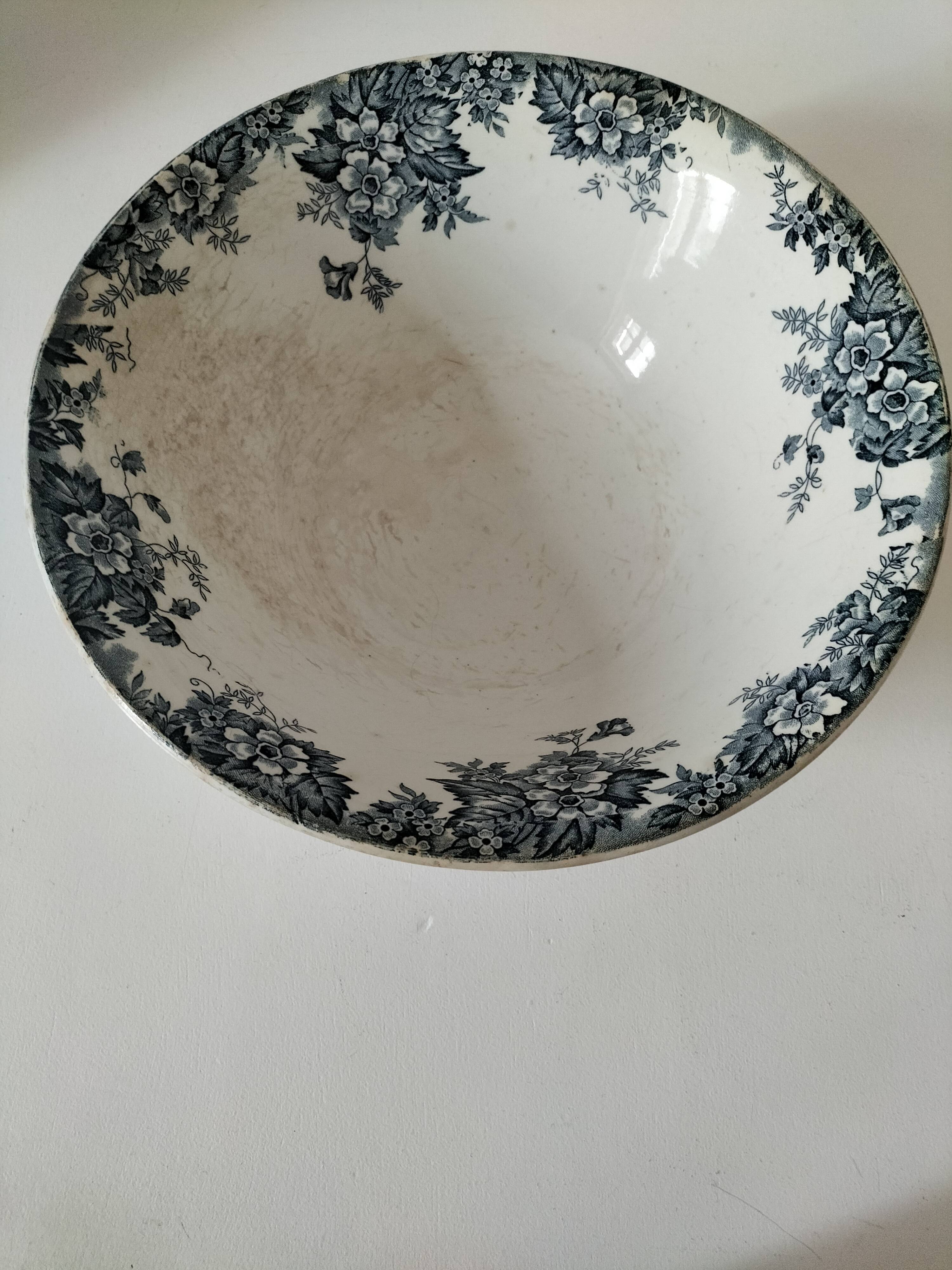 Antique salad bowl from Moulin des Loups, blue Marie-Louise pattern