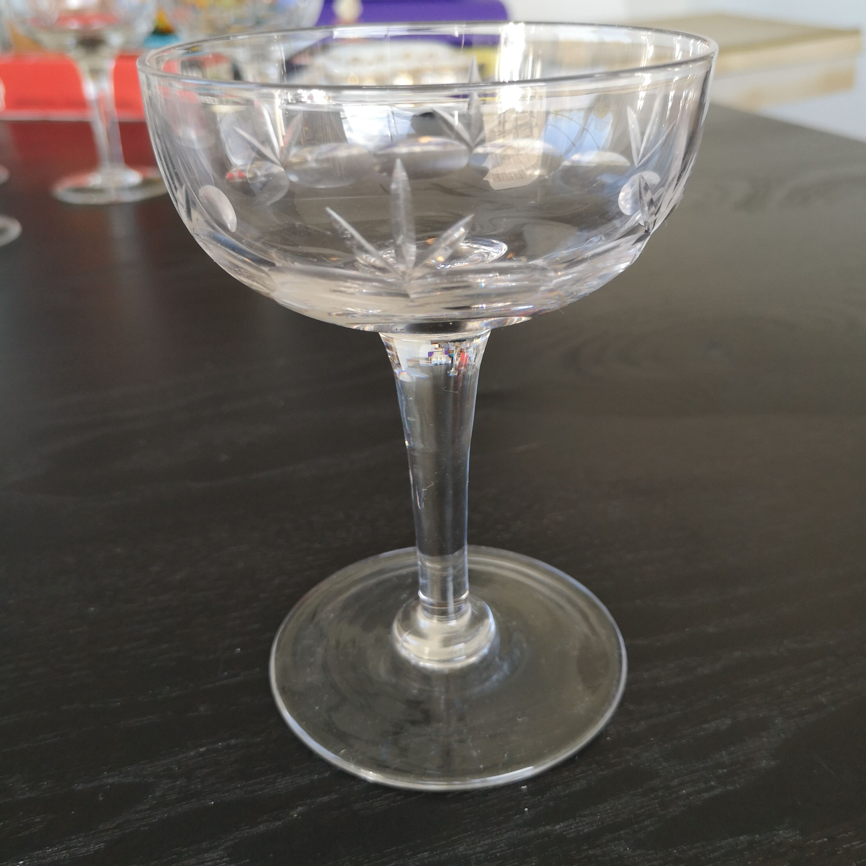 6 vintage engraved champagne glasses