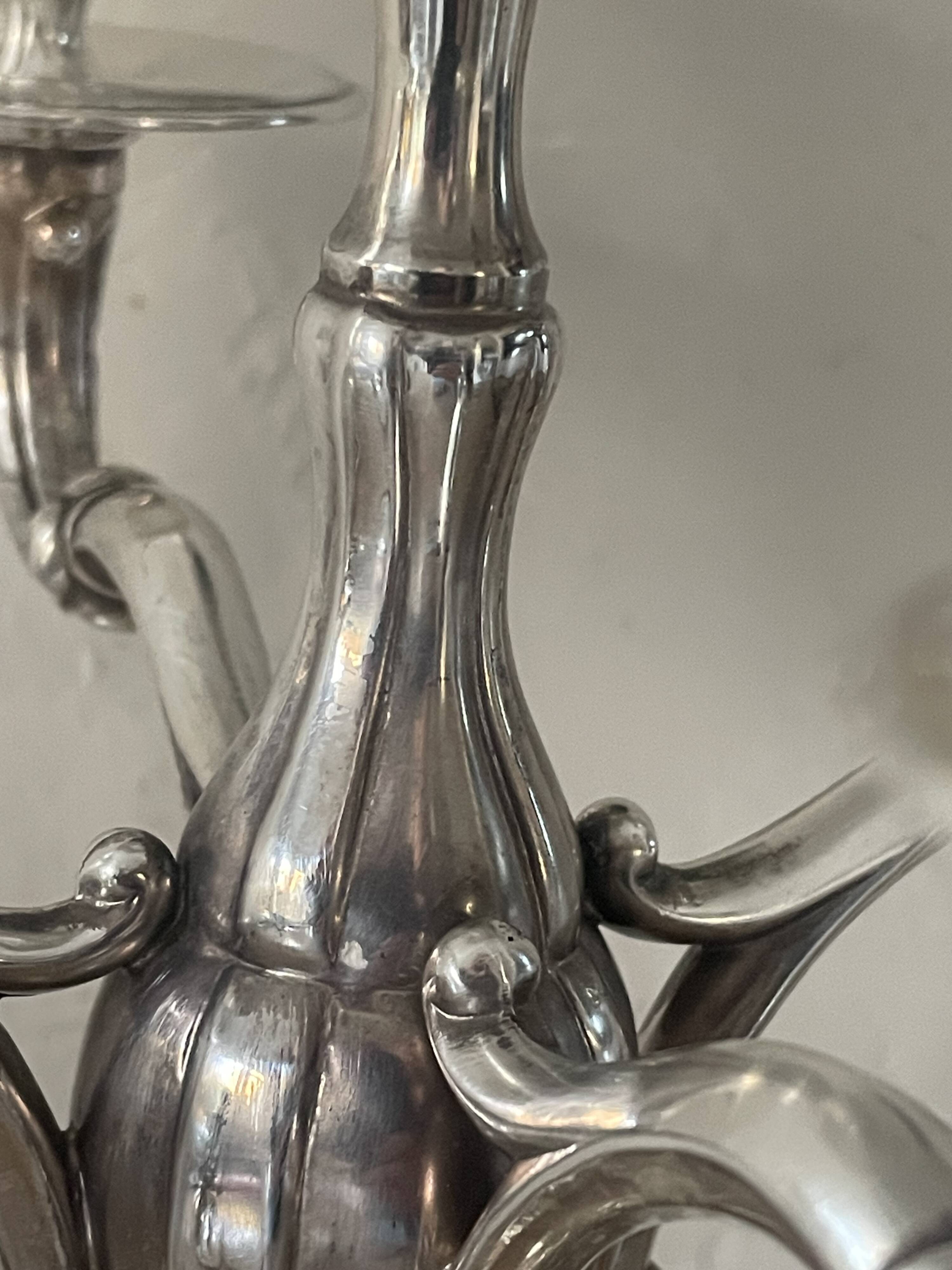 Vintage Orbisa 5-branch chandelier in silver-plated metal, Alpaca base.