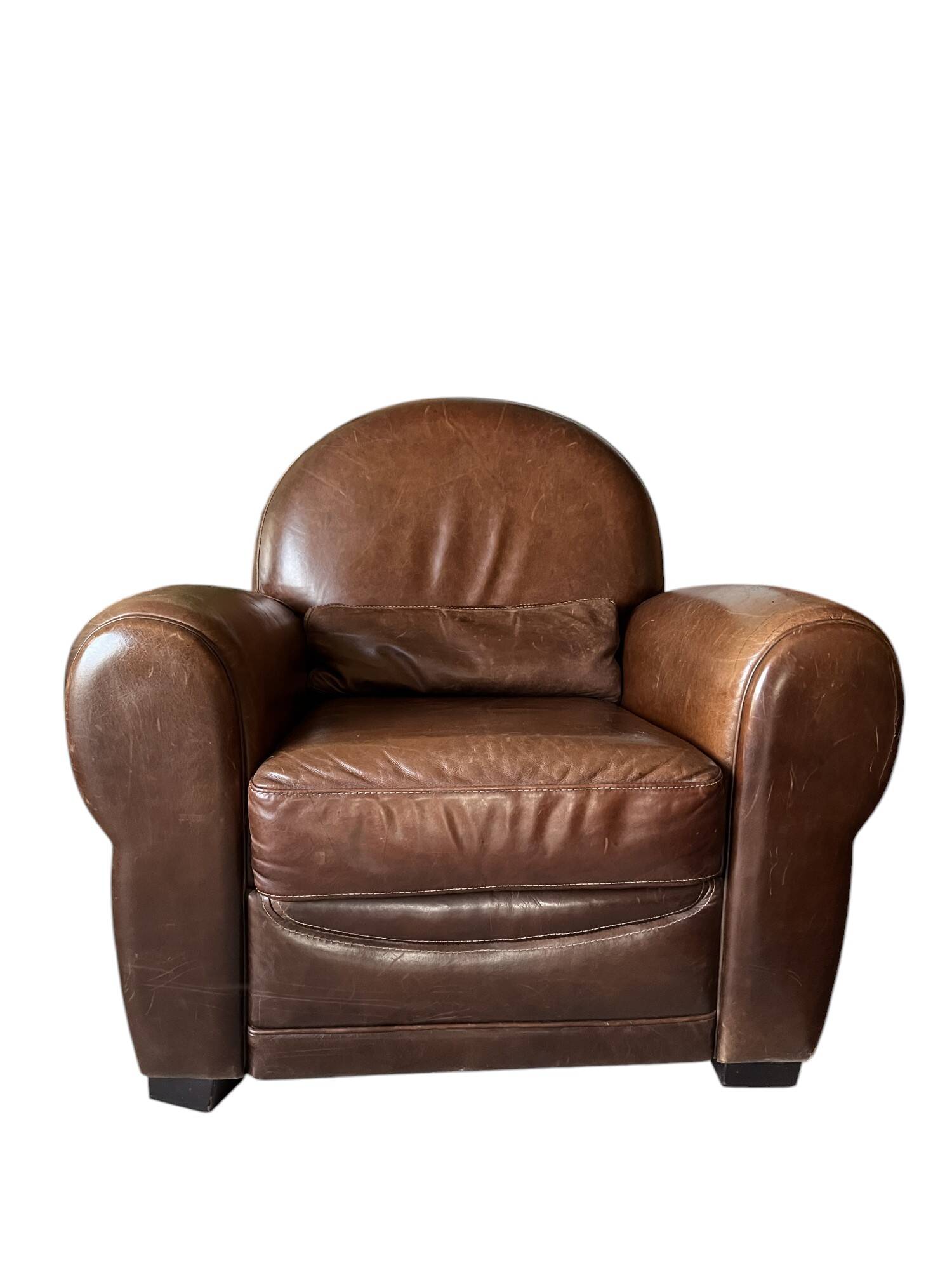 Vintage club armchair in Havana leather from the late 20th century