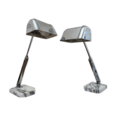 Pair of Art Deco lamps in chrome brass and Carrara marble 30s 40s