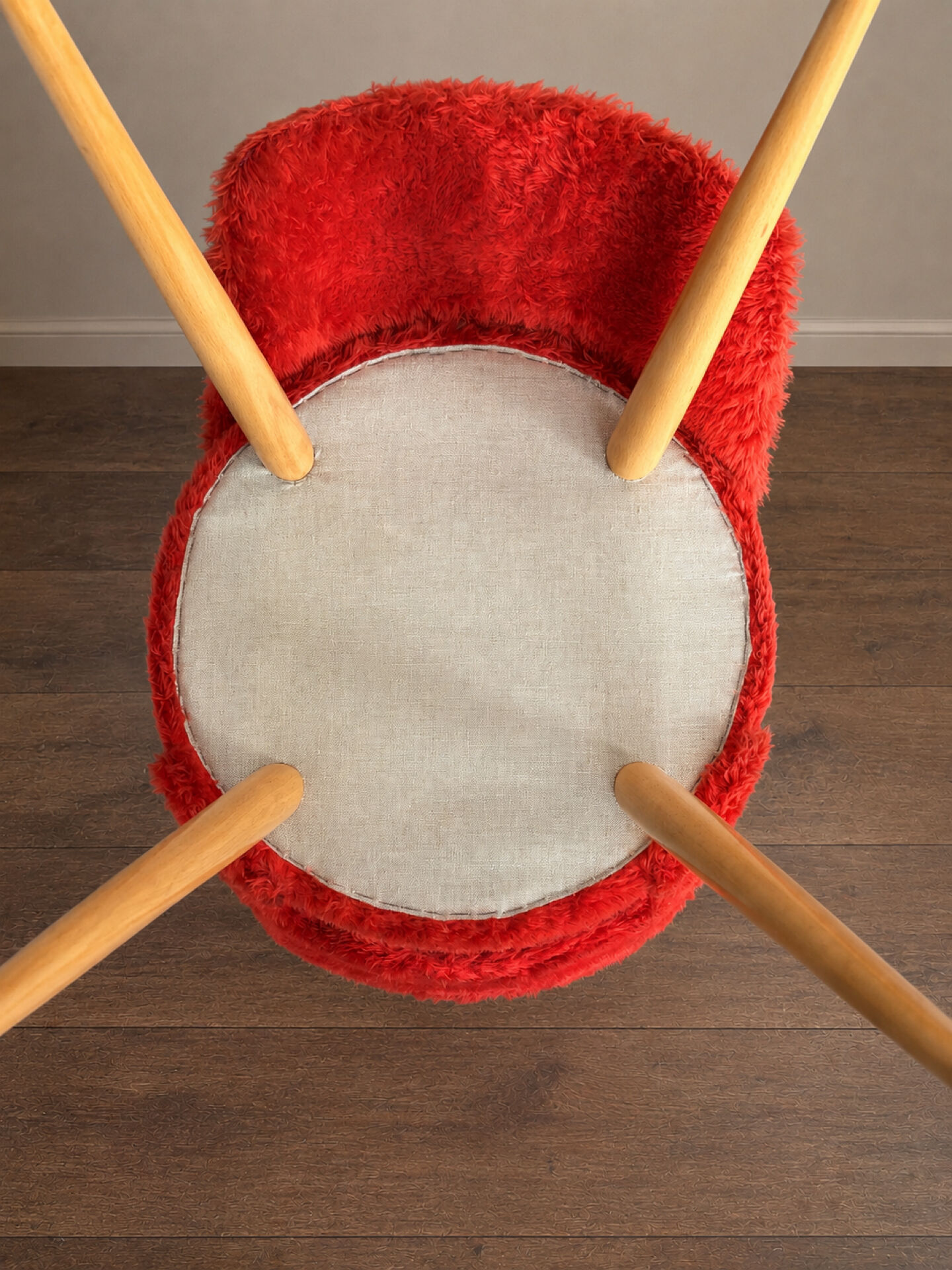 Pair of vintage red shaggy armchairs from the 1960s.