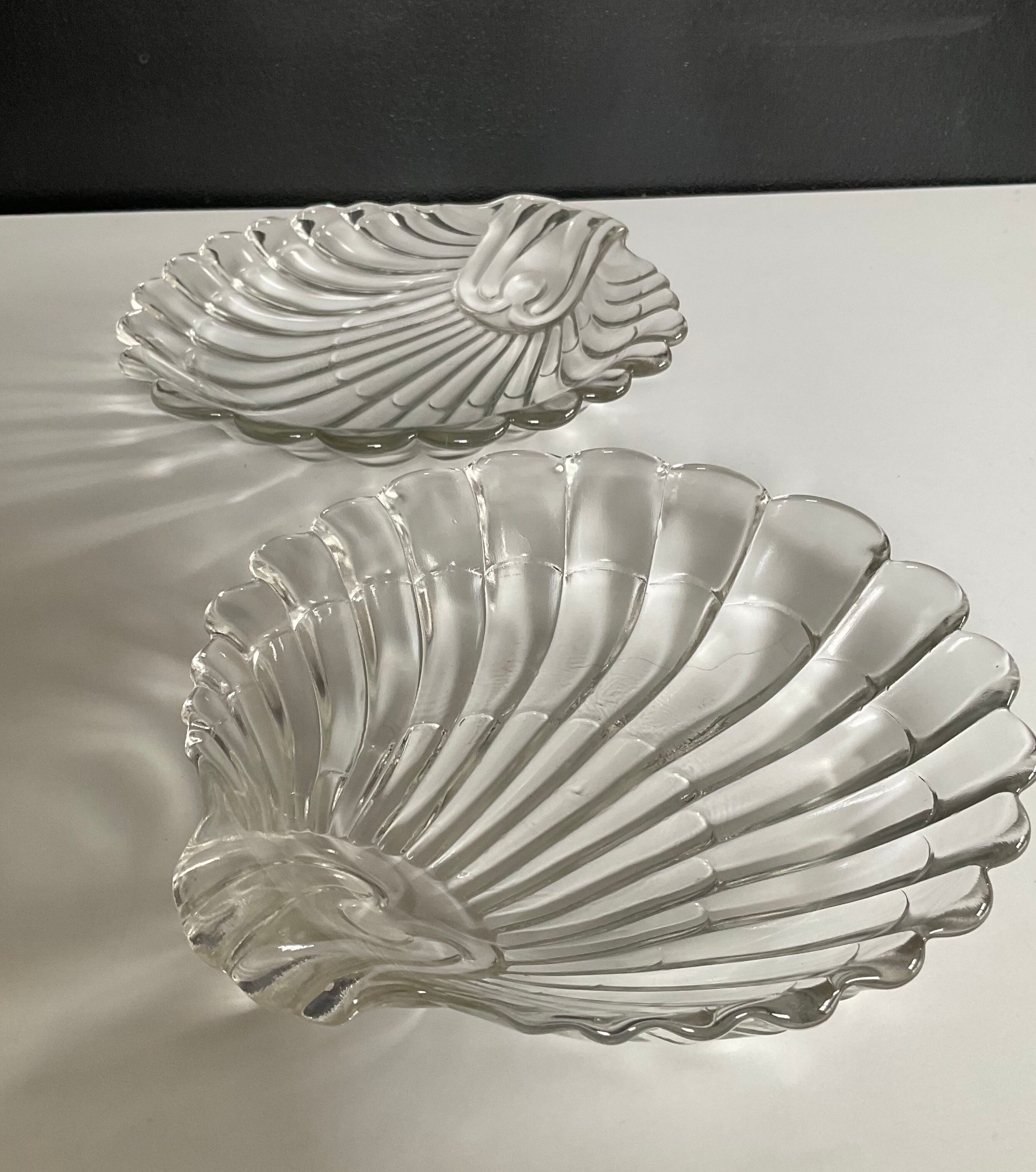 Pair of vintage shell glass trinket dishes