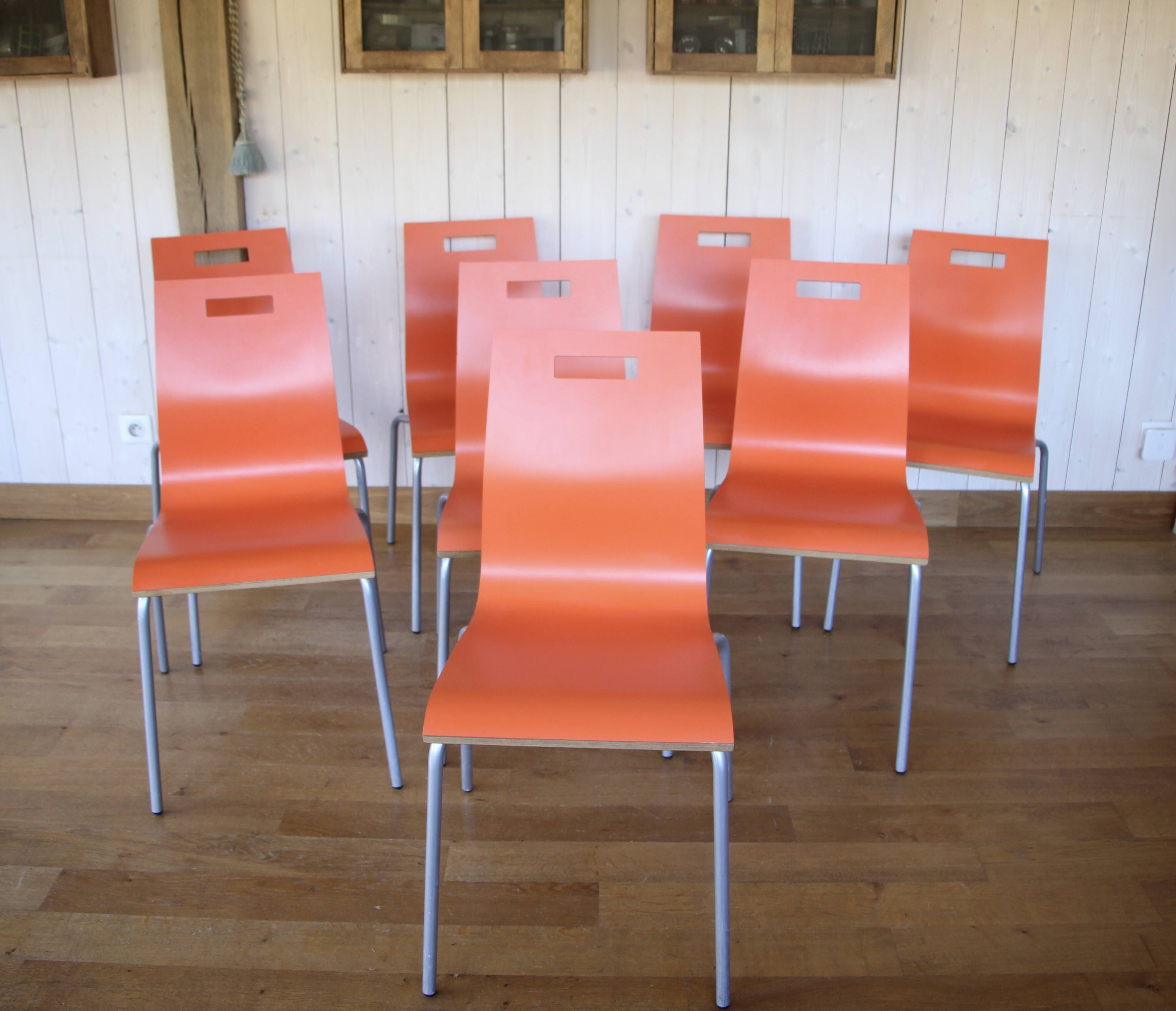 Set of 8 vintage metal and wood chairs