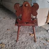Ancienne chaise a accoudoirs/fauteuil en chêne sculpté- Art populaire fin du XIXe siècle