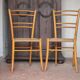 Pair of wooden chairs with vintage corded seats, vintage corded chair.
