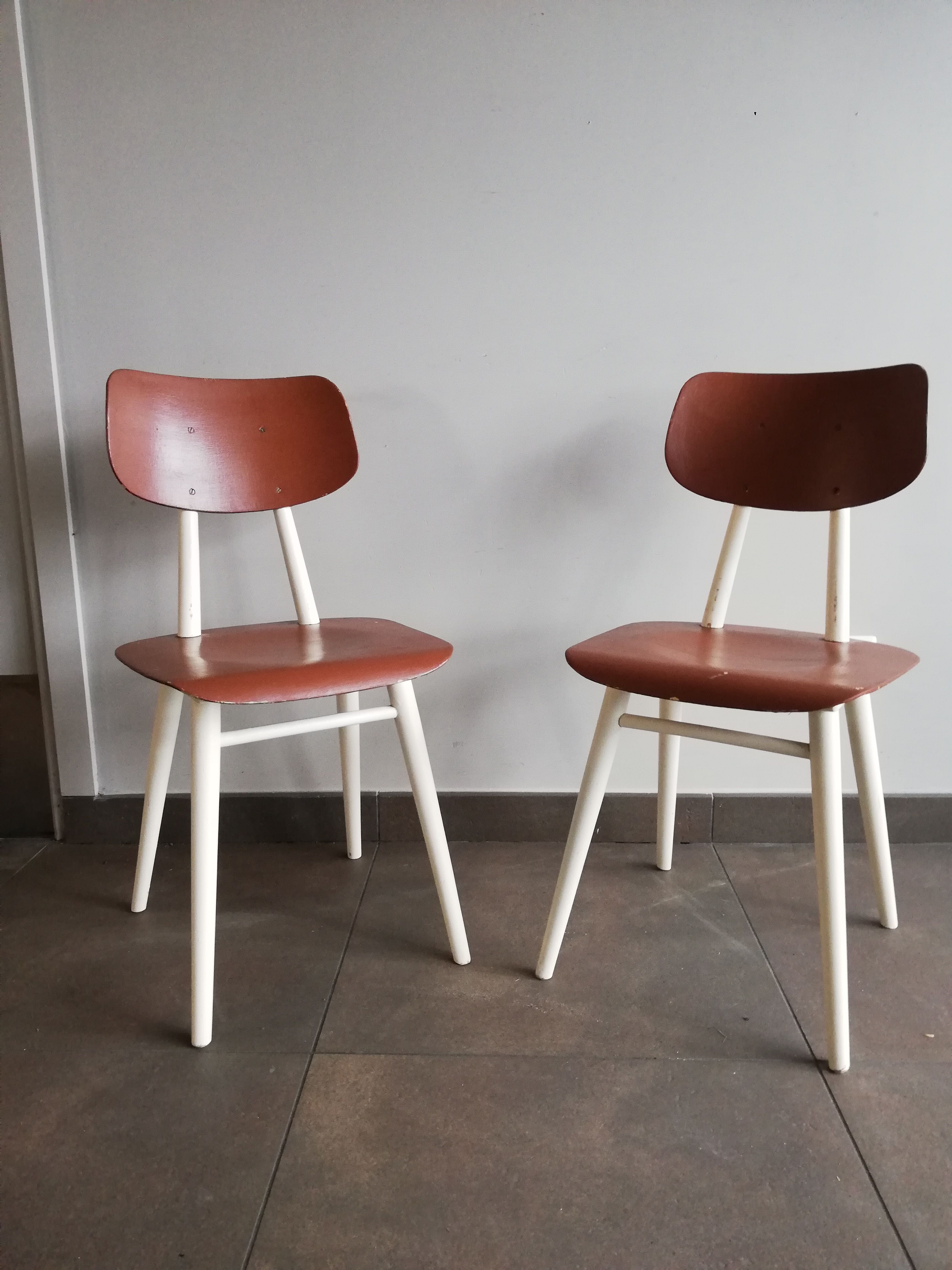 2 vintage Czech wooden chairs, Ton ex Thonet, 1960