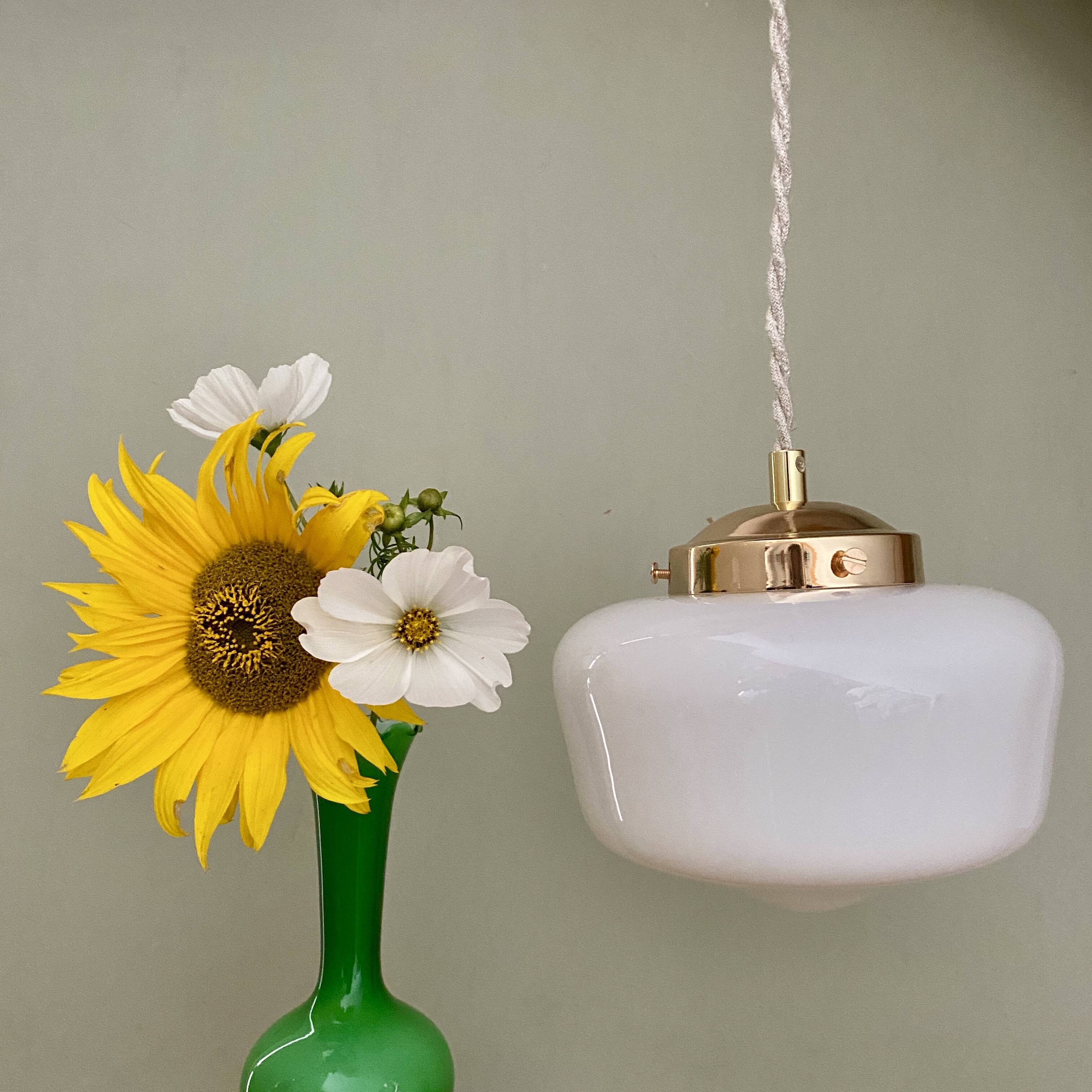Vintage globe pendant light in white opaline