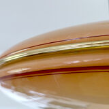 Vintage art deco pendant lamp, gradient glass, red beige, brass, 30 years