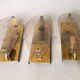 Set of 3 smoked glass and brass wall sconce lamps