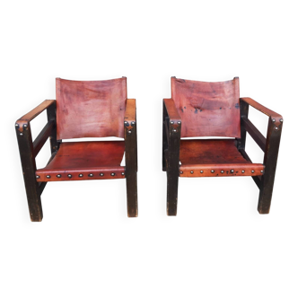 Pair of safari-style armchairs, 1930s