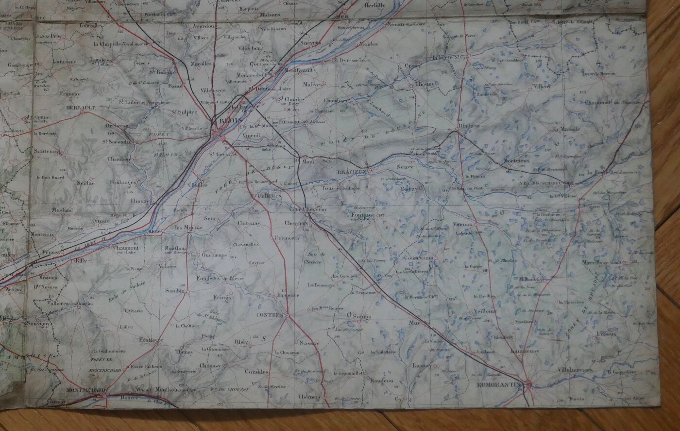 Old map of Tours, Blois, Orléans, Le Mans