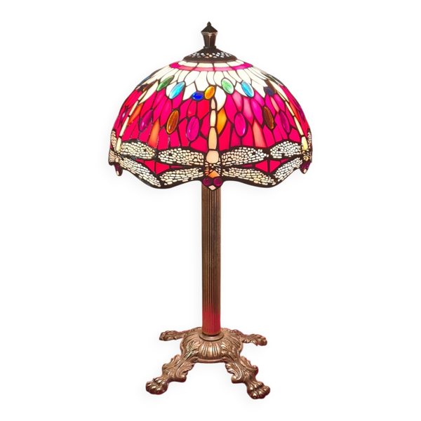 lampe ancienne bronze abat jour pate de verre ,elec refait a