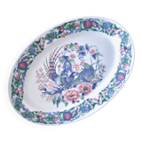 Large vintage Italian oval dish decorated with birds, flowers and fruits