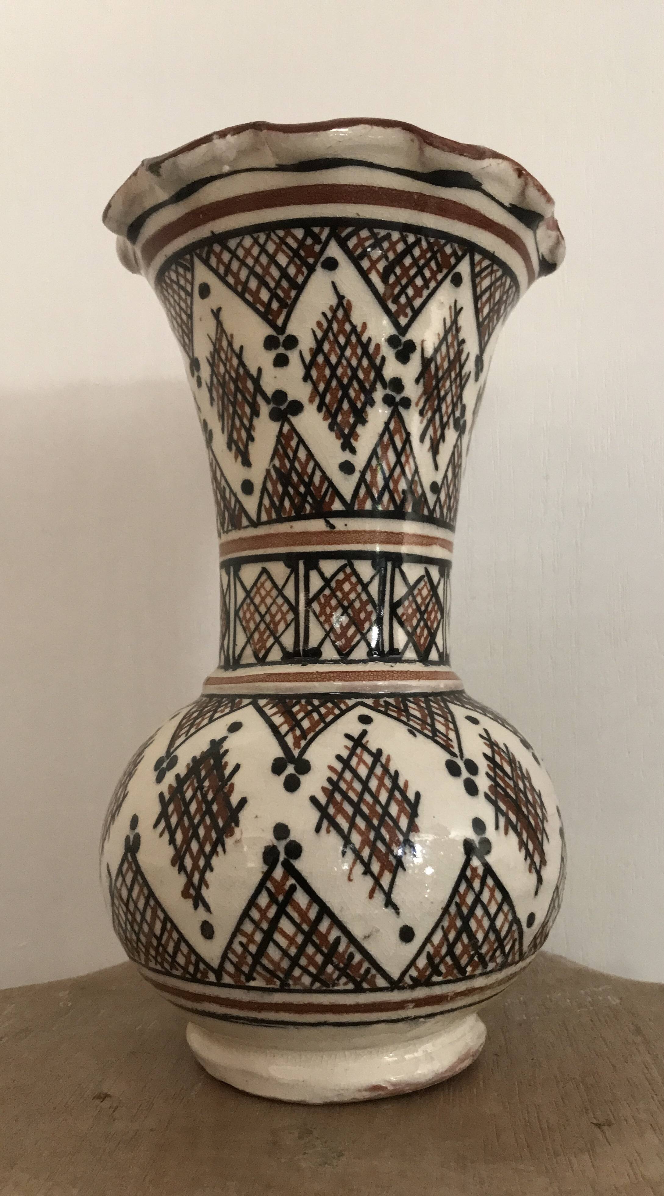 Vintage safi glazed ceramic vase with collar