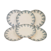 Lot de 6 assiettes plates de sfgbngr modèle primevère, terre de fer. style luneville longwy gien