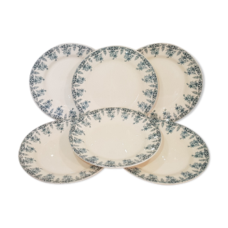 Set of 6 flat plates of sfgbngr model prime, iron earth. style luneville longwy gien
