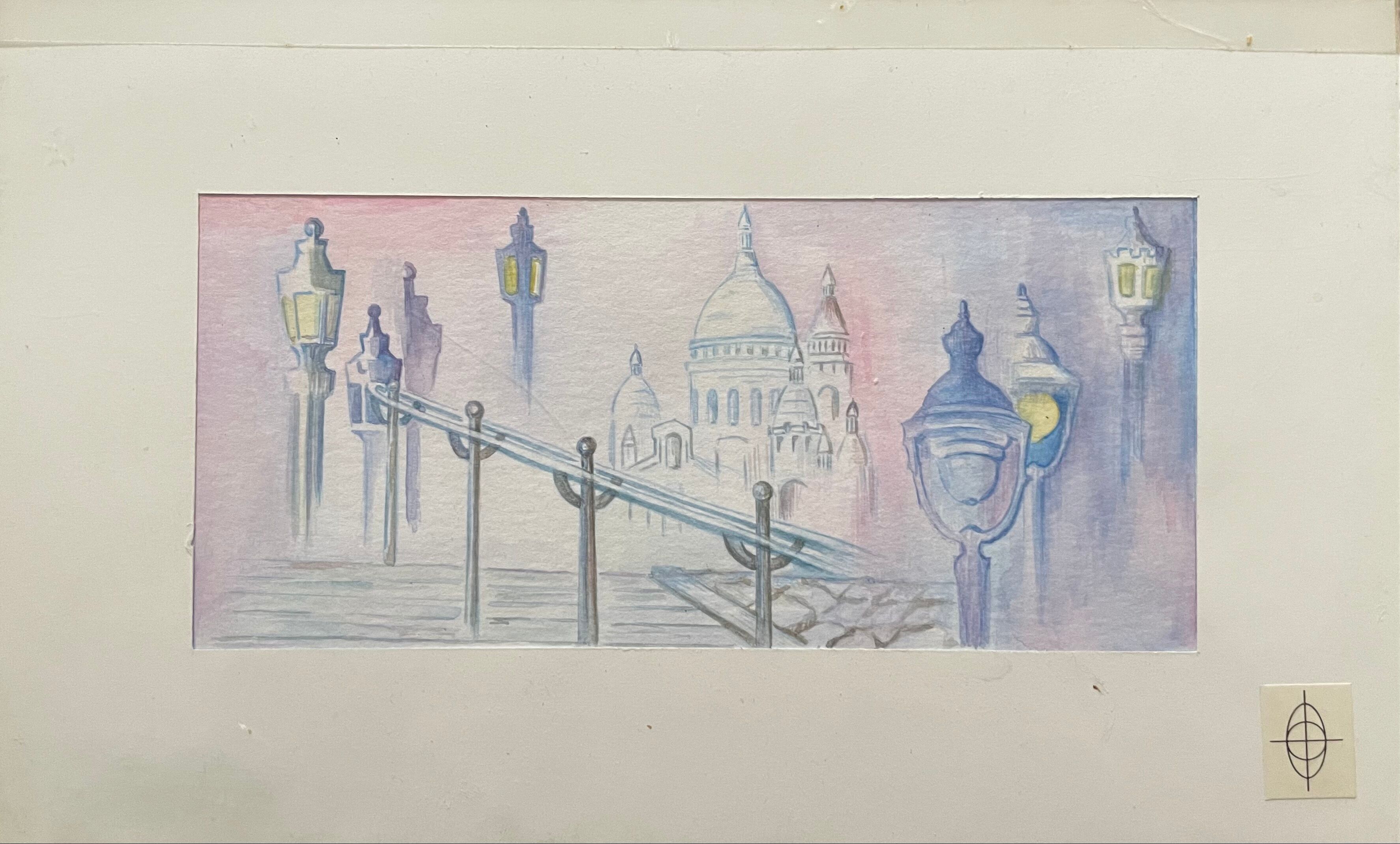 Painting old painting seen from Paris on the Sacré-Coeur