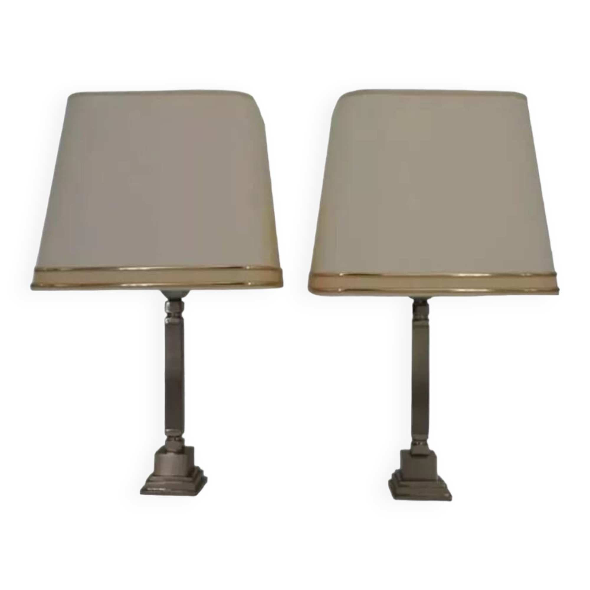 Pair of chrome and brushed metal lamps