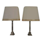 Pair of chrome and brushed metal lamps