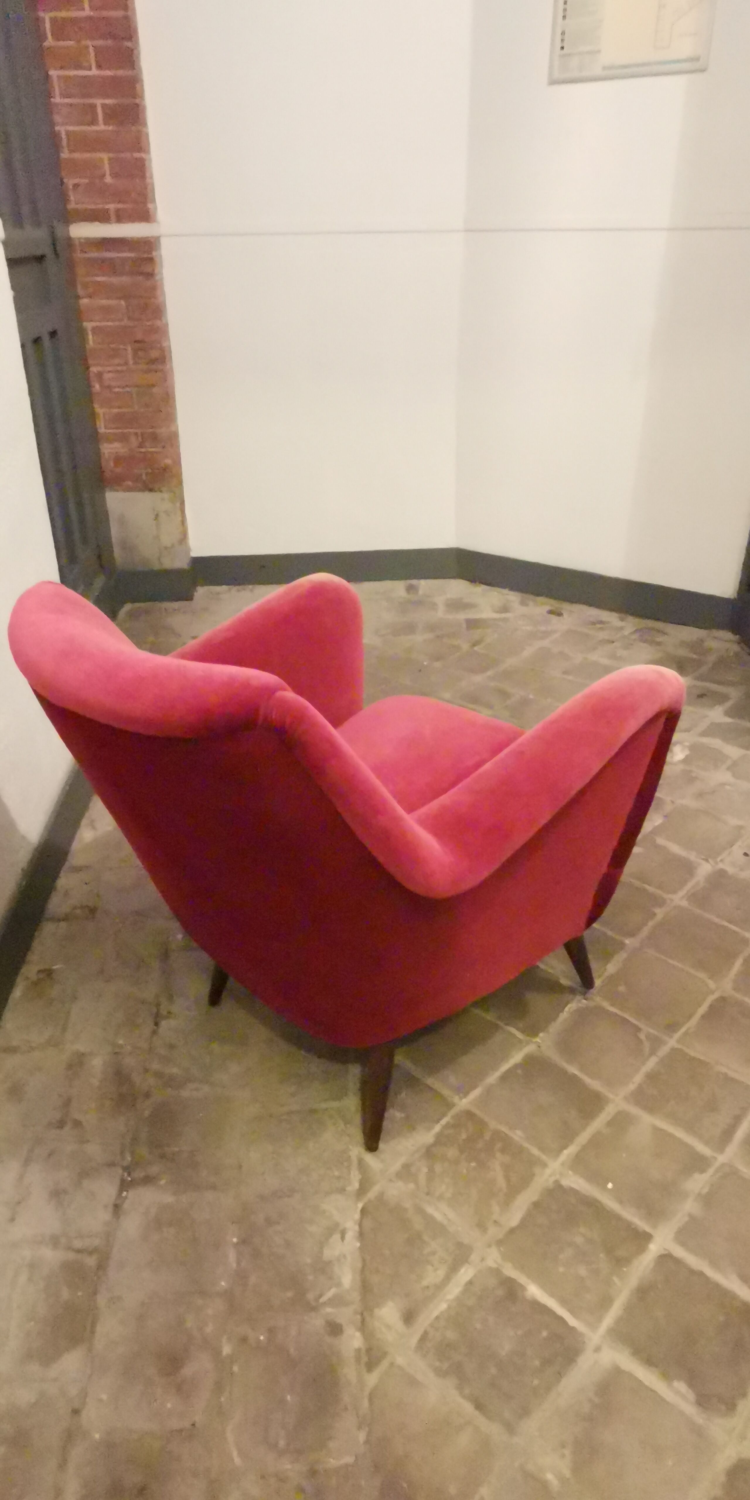 Pair of organic armchairs from the 50s red velvet