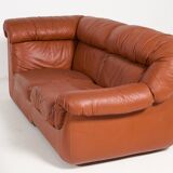 Canapé sectionnel vintage en cuir cognac au design italien des années 1970