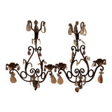 Pair of old sconces with candle holders and tassels