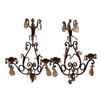 Pair of old sconces with candle holders and tassels