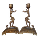 Pair of bronze chimera candlesticks