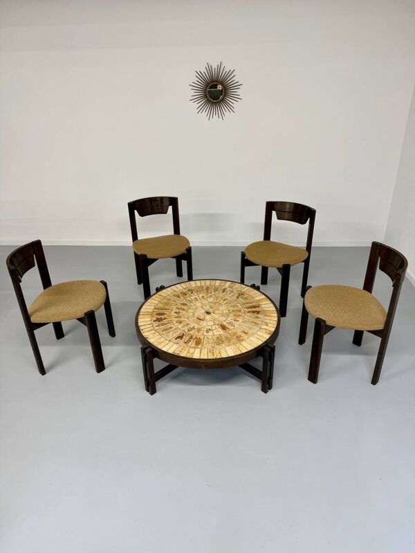 Lot de 4 chaises chaise style scandinave Girsberger années 80 vintage bois