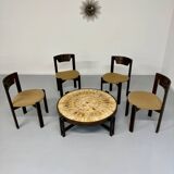 Set of 4 Girsberger Scandinavian style chairs from the 80s, vintage wood