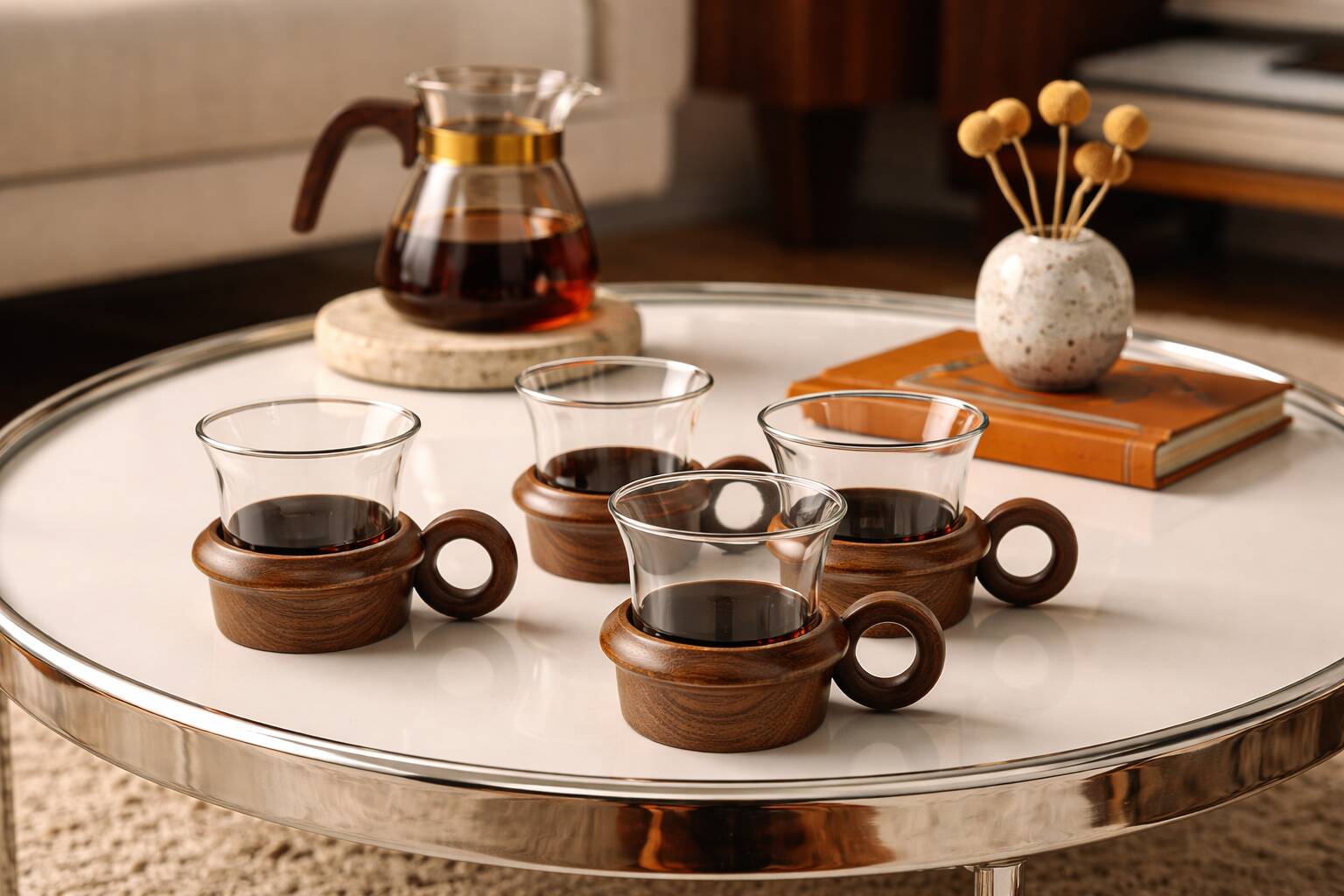 4 tasses Schott Mainz Jeanner teck & verre design 60s
