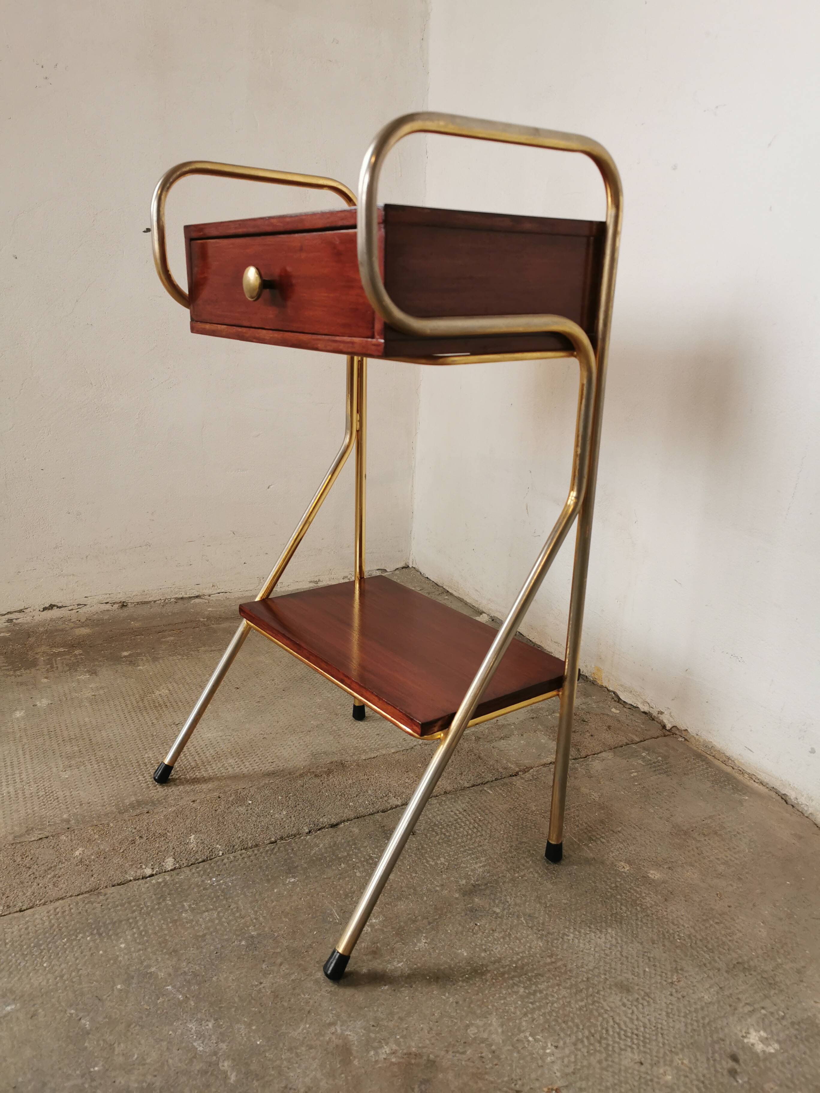 Metal and wood bedside table 1960/1970