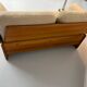 Old sofa in solid elm and vintage 80s design fabric Seltz France