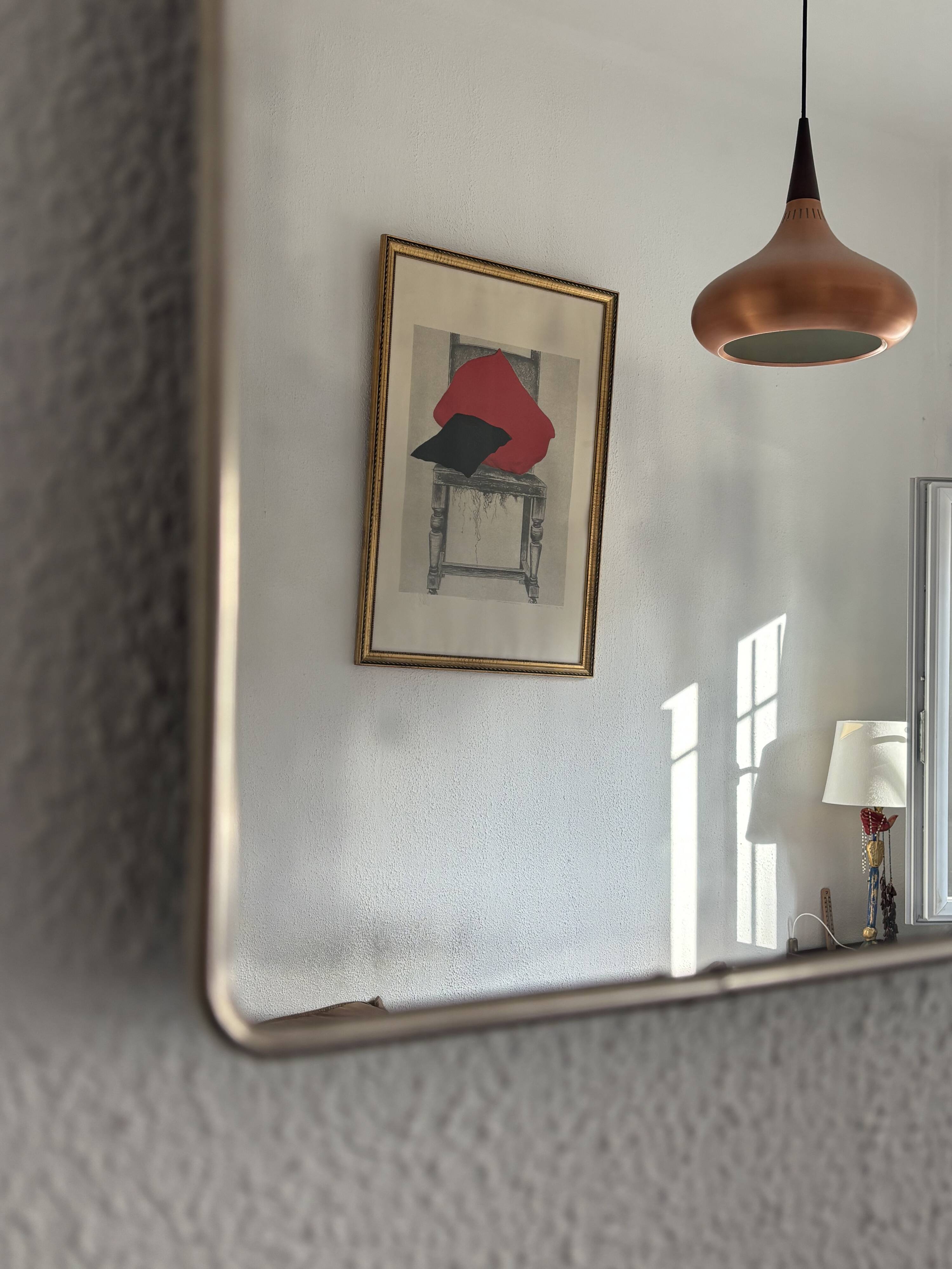 Vintage 1960 triptych mirror barber Mirbel blue Klein lizard imitation - 27